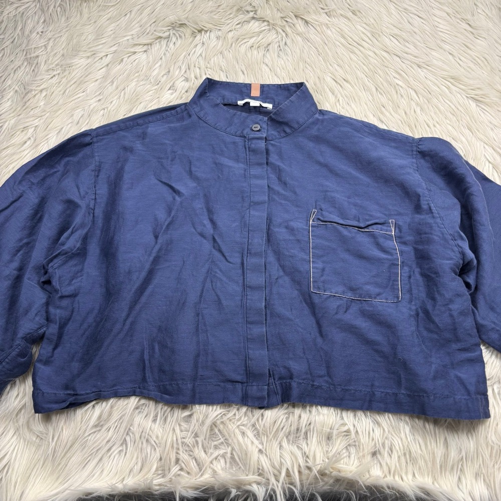 Lunya Women's XL Navy Light Weight Cropped Boxy Top Linen Cotton Silk Pajama